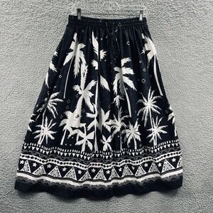 Gypsie Blu Womens Maxi Skirt M Black White Tropical Palm Boho Beach Resort NWT
